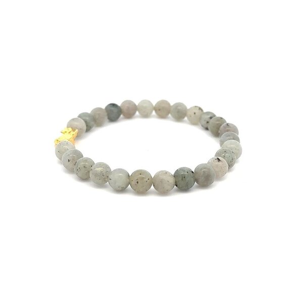 18K Gold Pixiu Piyao Bracelet Elastic Natural Gemstones Labradorite 6mm - Picture 4 of 5